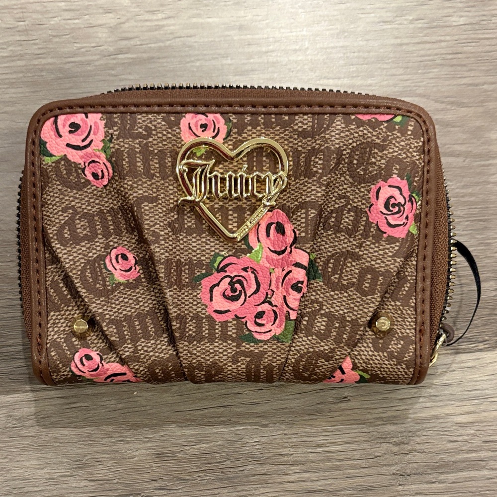Juicy Couture Brown Wallet with Pink Floral Accents